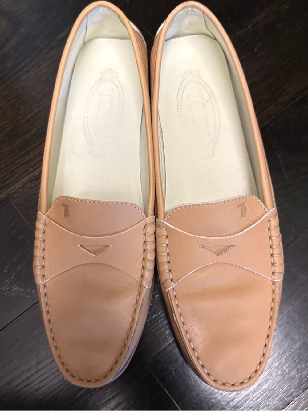 Tod's Light Tan Leather Slip-On Penny Loafers